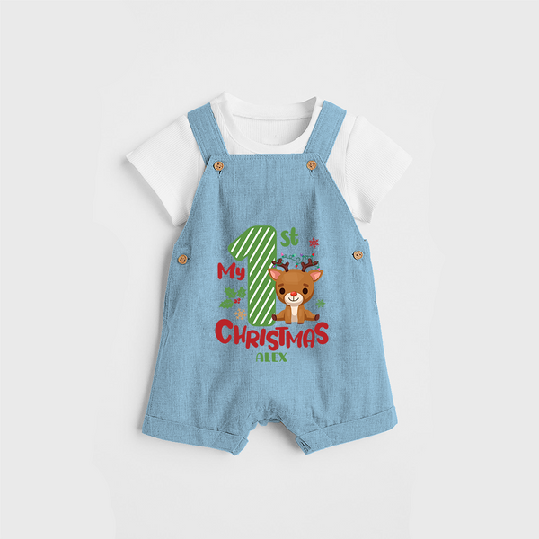 My 1st Christmas - Customized Dungaree Set For Christmas - SKY BLUE - 0 - 5 Months Old (Chest 18")