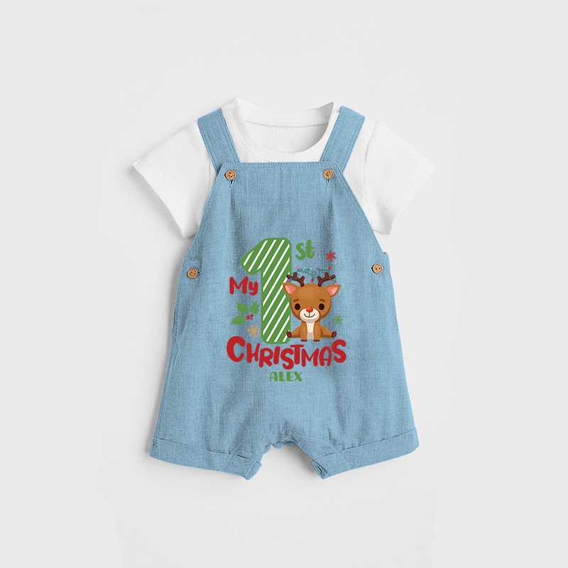 My 1st Christmas - Customized Dungaree Set For Christmas - SKY BLUE - 0 - 5 Months Old (Chest 18")