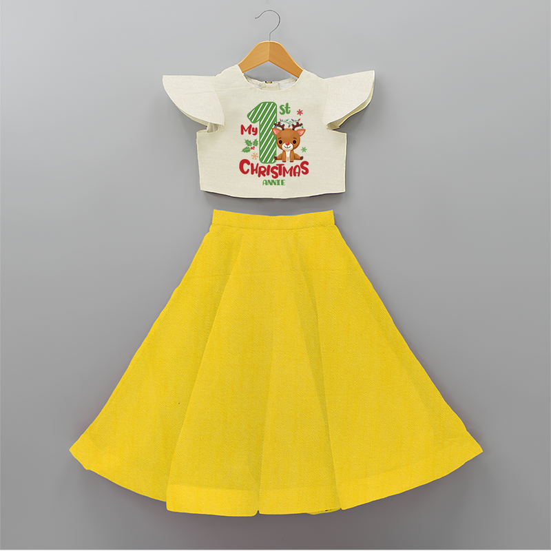 My 1st Christmas - Customized Crop Top And Skirt For Christmas - YELLOW - 6 - 9 Months Old (Chest 20" , Frock Waist 20")