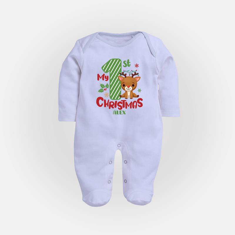 My 1st Christmas - Customized Baby Sleep Suit For Christmas - BABY BLUE - New Born (Chest 7.5")