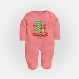 My 1st Christmas - Customized Baby Sleep Suit For Christmas - PEACH - New Born (Chest 7.5")