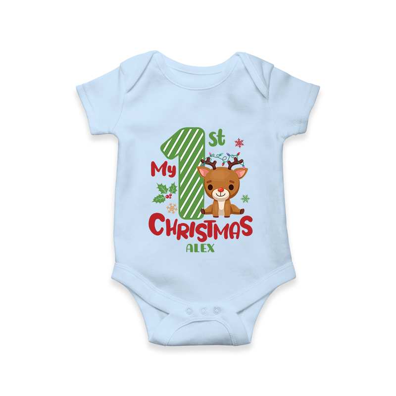 My 1st Christmas - Customized Romper For Christmas - BABY BLUE - 0 - 3 Months Old (Chest 16")