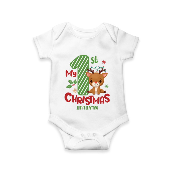 My First Christmas – Personalized Baby Romper - WHITE - New Born (Chest 14")