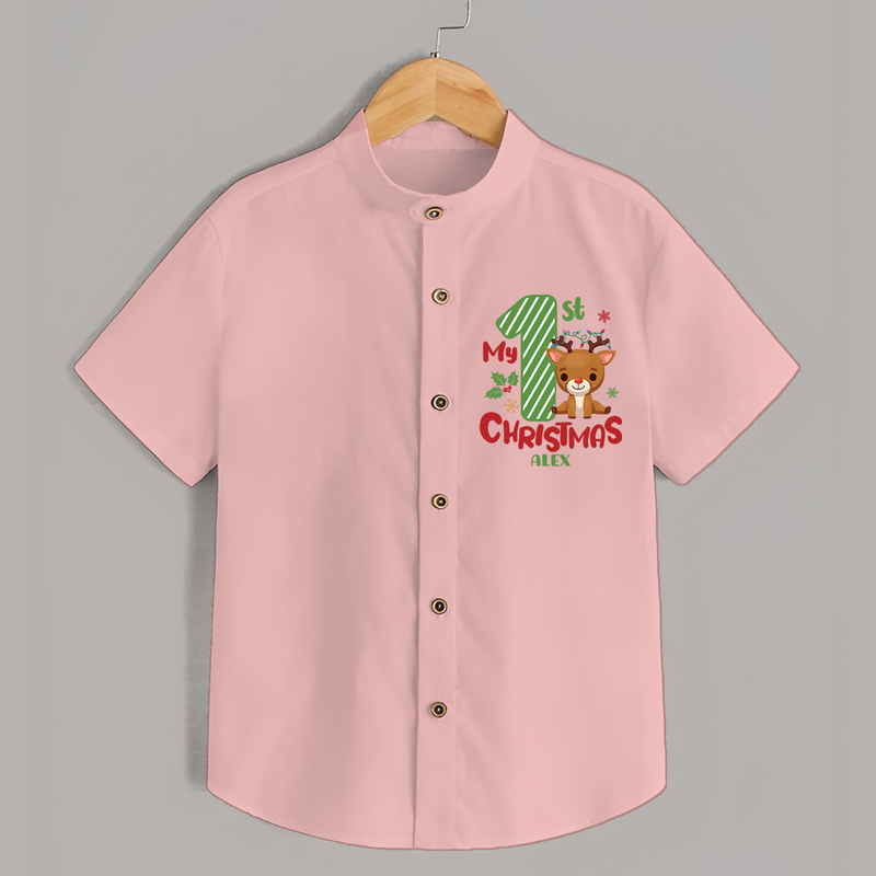 My 1st Christmas - Customized Shirt For Christmas - PEACH - 0 - 6 Months Old (Chest 23")