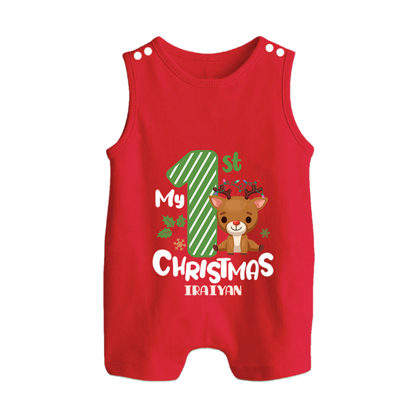 My First Christmas – Personalized   Romper Suit - RED - 0 - 5 Months Old (Chest 18")