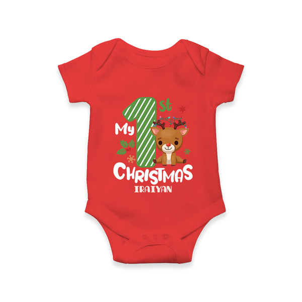 My First Christmas – Personalized Baby Romper - RED - New Born (Chest 14")