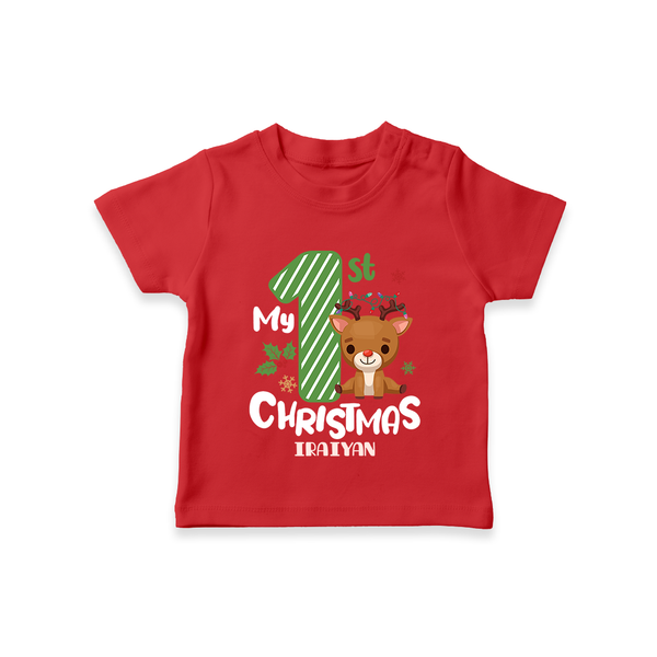 My First Christmas – Personalized   T-Shirt - RED - 0-5 Months Old (Chest 17")