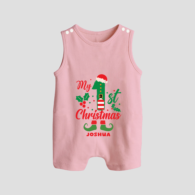 My 1st Christmas - Custom-made Romper Suit For Christmas - BABY PINK - 0 - 5 Months Old (Chest 18")