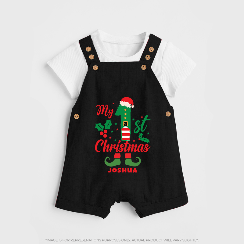 My 1st Christmas - Custom-made Dungaree Set For Christmas - BLACK - 0 - 5 Months Old (Chest 18")