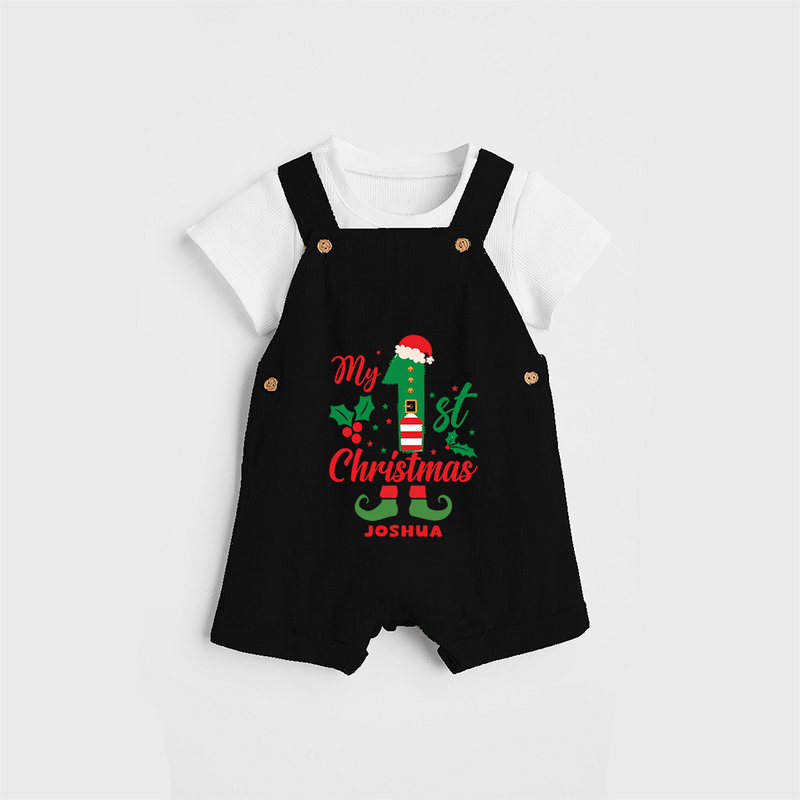 My 1st Christmas - Custom-made Dungaree Set For Christmas - BLACK - 0 - 5 Months Old (Chest 18")