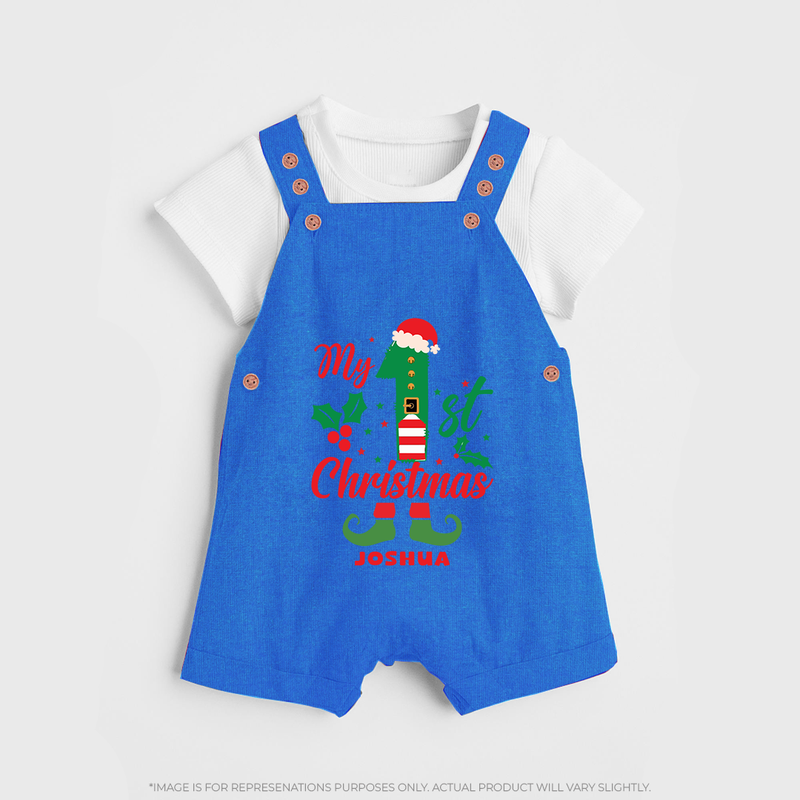 My 1st Christmas - Custom-made Dungaree Set For Christmas - COBALT BLUE - 0 - 5 Months Old (Chest 18")