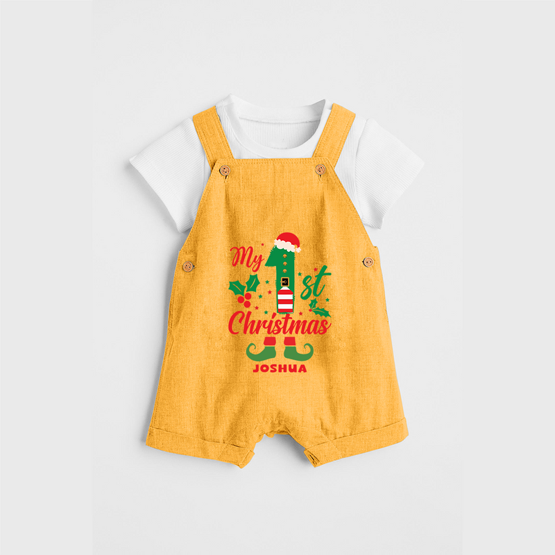 My 1st Christmas - Custom-made Dungaree Set For Christmas - PASTEL YELLOW - 0 - 5 Months Old (Chest 18")