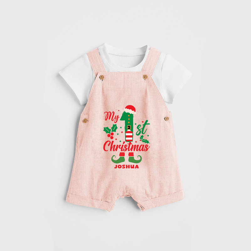 My 1st Christmas - Custom-made Dungaree Set For Christmas - PEACH - 0 - 5 Months Old (Chest 18")