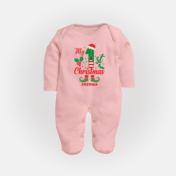 My 1st Christmas - Custom-made Baby Sleep Suit For Christmas - BABY PINK - New Born (Chest 7.5")