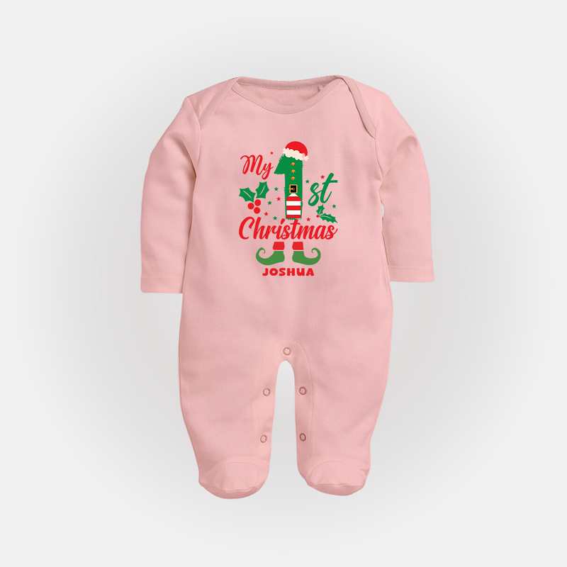 My 1st Christmas - Custom-made Baby Sleep Suit For Christmas - BABY PINK - New Born (Chest 7.5")