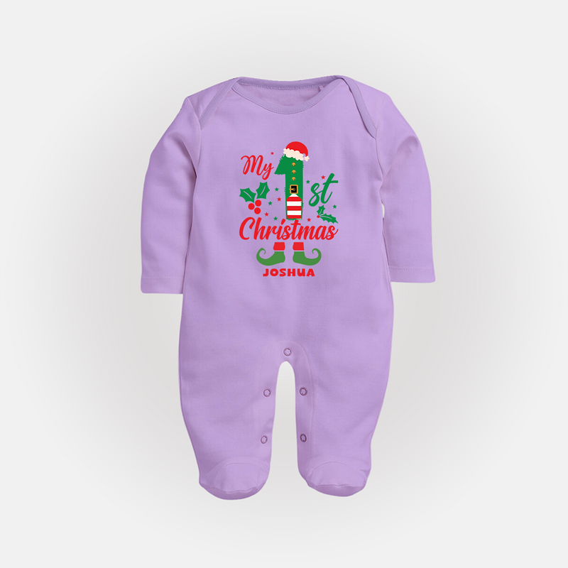 My 1st Christmas - Custom-made Baby Sleep Suit For Christmas - LILAC - New Born (Chest 7.5")