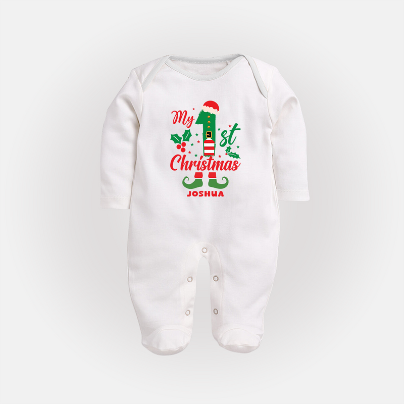 My 1st Christmas - Custom-made Baby Sleep Suit For Christmas - WHITE - New Born (Chest 7.5")