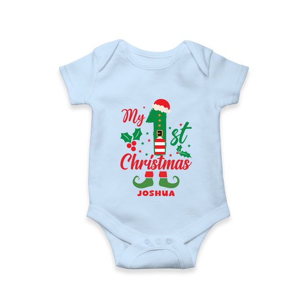 My 1st Christmas - Custom-made Romper For Christmas - BABY BLUE - 0 - 3 Months Old (Chest 16")