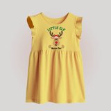 "Little Elf" - Christmas Themed Baby Frock With Customized name - YELLOW - 0 - 3 Months Old (Chest 17")