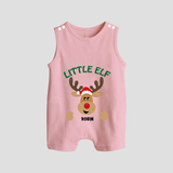 "Little Elf" - Christmas Themed Button Romper With Customized name - BABY PINK - 0 - 5 Months Old (Chest 18")