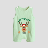 "Little Elf" - Christmas Themed Button Romper With Customized name - MINT GREEN - 0 - 5 Months Old (Chest 18")