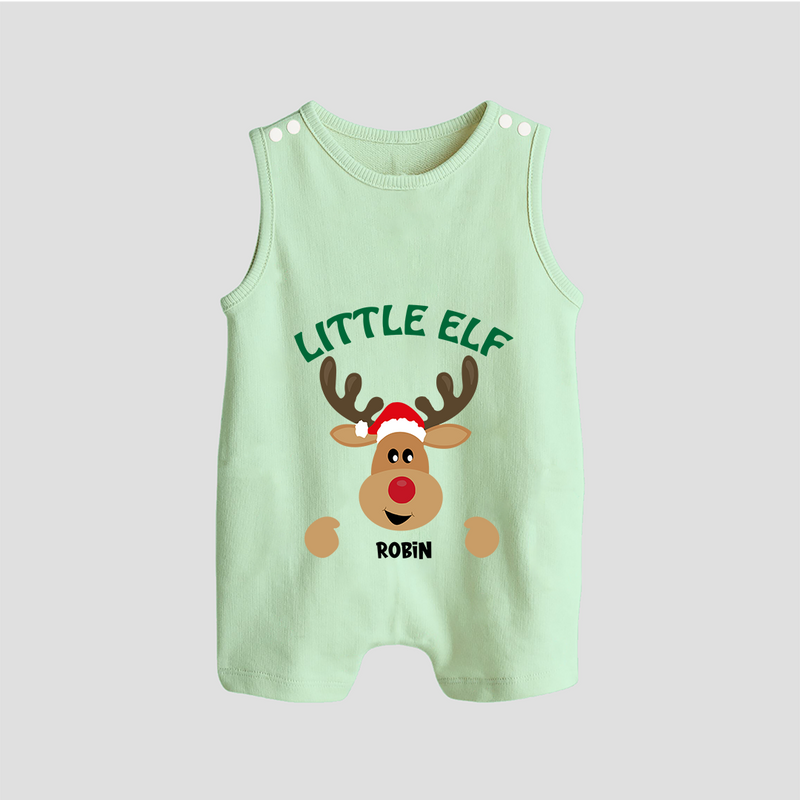 "Little Elf" - Christmas Themed Romper Suit With Customized name - MINT GREEN - 0 - 5 Months Old (Chest 18")