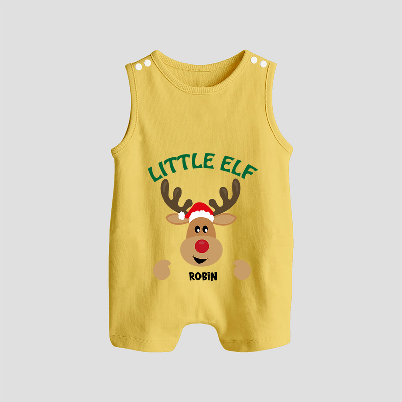 "Little Elf" - Christmas Themed Romper Suit With Customized name - PASTEL YELLOW - 0 - 5 Months Old (Chest 18")