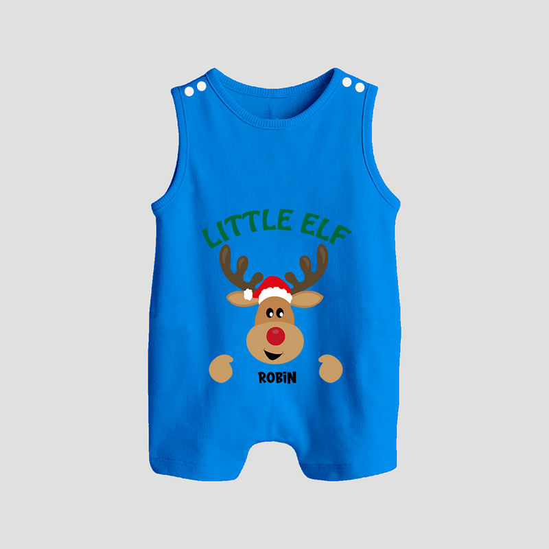 "Little Elf" - Christmas Themed Button Romper With Customized name - ROYAL BLUE - 0 - 5 Months Old (Chest 18")