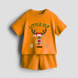 "Little Elf" - Christmas Themed Kids Co-ord Set With Customized name - TANGERINE - 0-5 months old  (Chest 18")