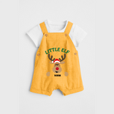 "Little Elf" - Christmas Themed Kids Dungaree Set With Customized name - PASTEL YELLOW - 0 - 5 Months Old (Chest 18")