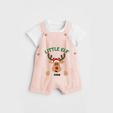 "Little Elf" - Christmas Themed Kids Dungaree Set With Customized name - PEACH - 0 - 5 Months Old (Chest 18")