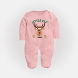 "Little Elf" - Christmas Themed Baby Sleep Suit With Customized name - BABY PINK - New Born (Chest 7.5")