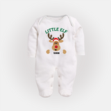 "Little Elf" - Christmas Themed Baby Sleep Suit With Customized name - WHITE - New Born (Chest 7.5")