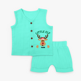 "Little Elf" - Christmas Themed Kids Jabla Set With Customized name - AQUA GREEN - 0 - 3 Months Old (Chest 9.8")