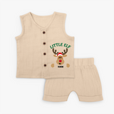 "Little Elf" - Christmas Themed Kids Jabla Set With Customized name - CREAM - 0 - 3 Months Old (Chest 9.8")