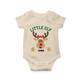 "Little Elf" - Christmas Themed Kids Romper With Customized name - IVORY - 0 - 3 Months Old (Chest 16")