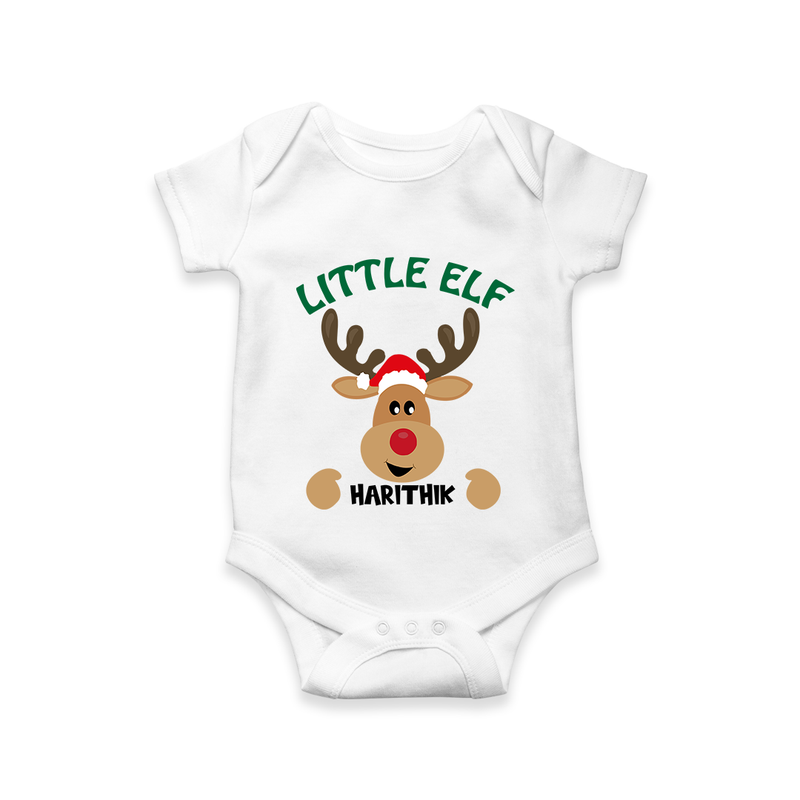 Little Elf – Personalized Baby Romper - WHITE - New Born (Chest 14")