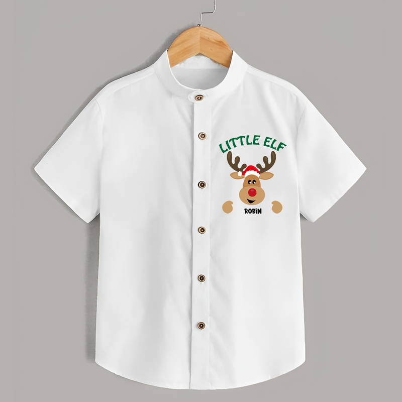 "Little Elf" - Christmas Themed Kids Shirt With Customized name - WHITE - 0 - 6 Months Old (Chest 23")