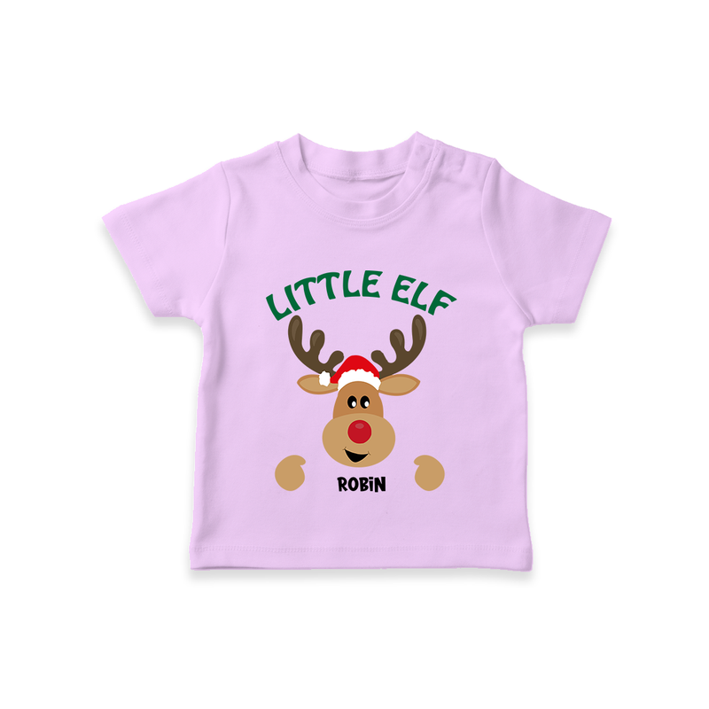 "Little Elf" - Christmas Themed Kids T-Shirt With Customized name - LILAC - 0-5 Months Old (Chest 17")