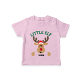 "Little Elf" - Christmas Themed Kids T-Shirt With Customized name - PINK - 0-5 Months Old (Chest 17")