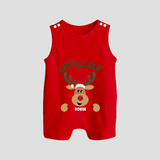 "Little Elf" - Christmas Themed Button Romper With Customized name - RED - 0 - 5 Months Old (Chest 18")