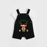 "Little Elf" - Christmas Themed Kids Dungaree Set With Customized name - BLACK - 0 - 5 Months Old (Chest 18")