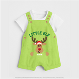 "Little Elf" - Christmas Themed Kids Dungaree Set With Customized name - GREEN - 0 - 5 Months Old (Chest 18")