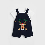 "Little Elf" - Christmas Themed Kids Dungaree Set With Customized name - NAVY BLUE - 0 - 5 Months Old (Chest 18")