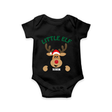 "Little Elf" - Christmas Themed Kids Romper With Customized name - BLACK - 0 - 3 Months Old (Chest 16")