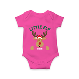 "Little Elf" - Christmas Themed Kids Romper With Customized name - HOT PINK - 0 - 3 Months Old (Chest 16")