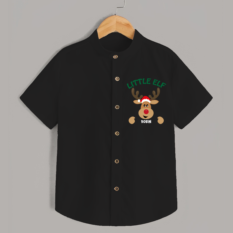 "Little Elf" - Christmas Themed Kids Shirt With Customized name - BLACK - 0 - 6 Months Old (Chest 23")