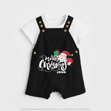 "Merry Christmas" - Christmas Themed Kids Dungaree Set With Customized name - BLACK - 0 - 5 Months Old (Chest 18")