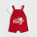 "Merry Christmas" - Christmas Themed Kids Dungaree Set With Customized name - RED - 0 - 5 Months Old (Chest 18")