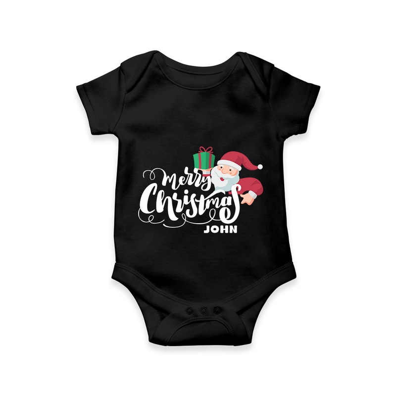 "Merry Christmas" - Christmas Themed Kids Romper With Customized name - BLACK - 0 - 3 Months Old (Chest 16")